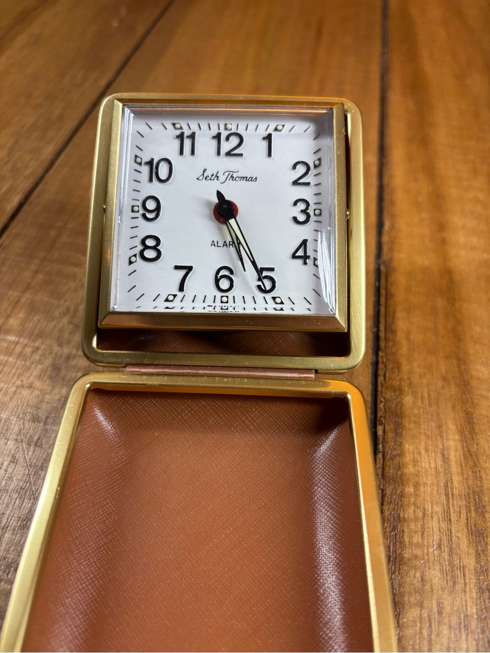 Gold Travel Alarm Clock - Gold and White, vintage, folding, Seth Thomas works!